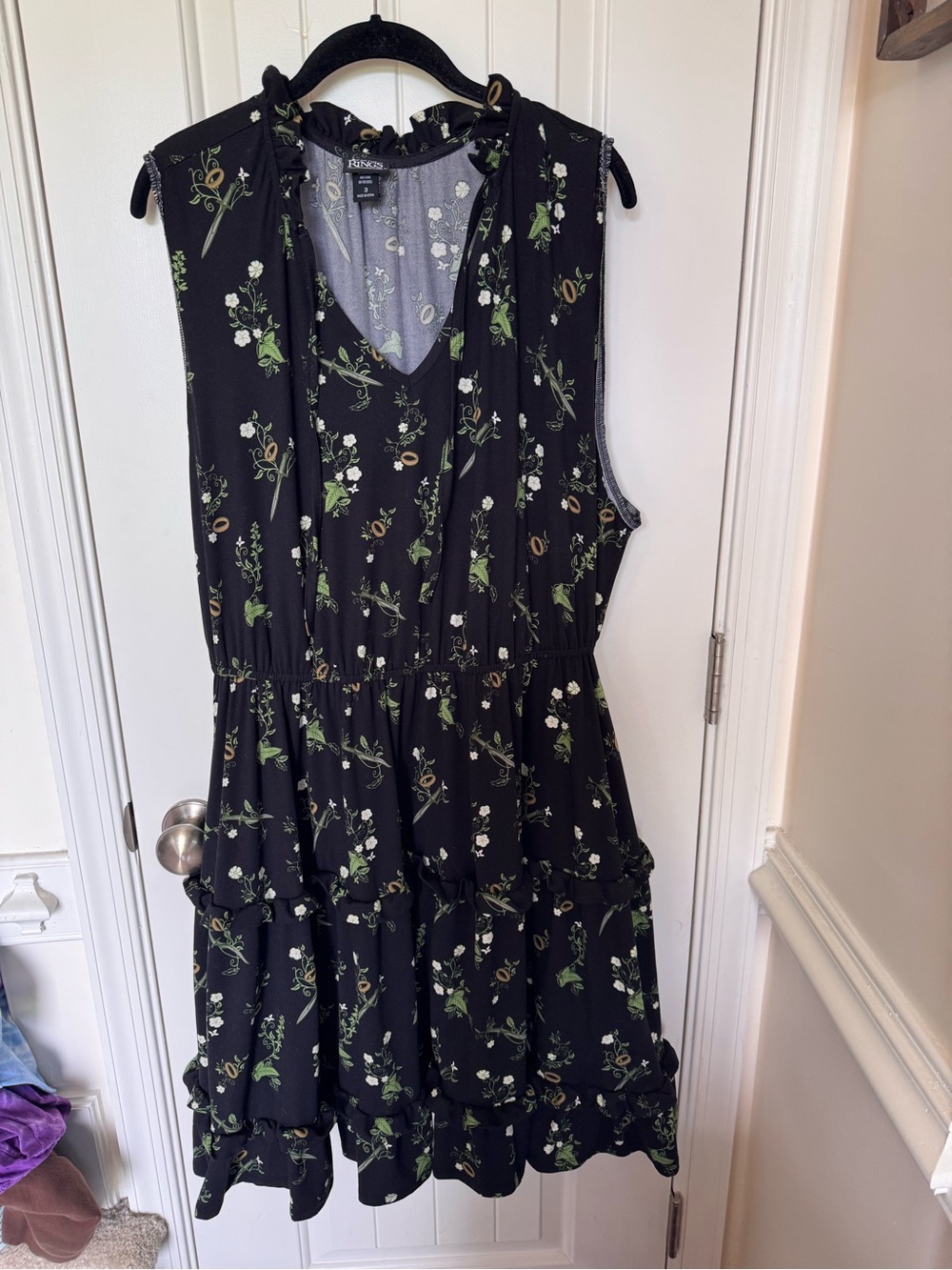 Lord of the Rings Black Floral Tiered Sleeveless Dress